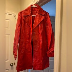 Santa Fe vintage red leather long jacket